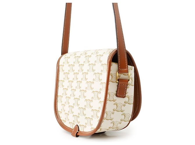 Céline Bolso de hombro Celine Medium Folco Triomphe Castaño Blanco - vista 2