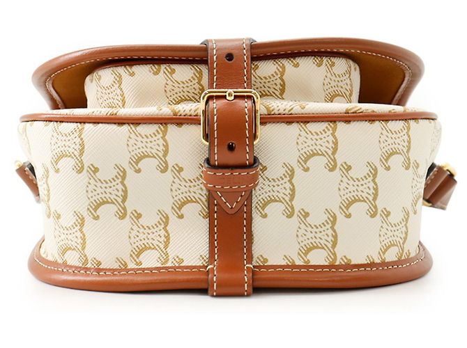 Céline Bolso de hombro Celine Medium Folco Triomphe Castaño Blanco - vista 3