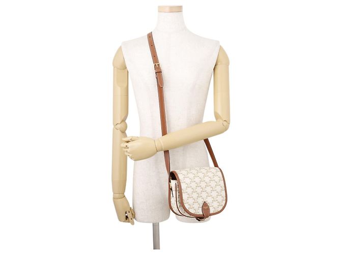 Céline Bolso de hombro Celine Medium Folco Triomphe Castaño Blanco - vista 4