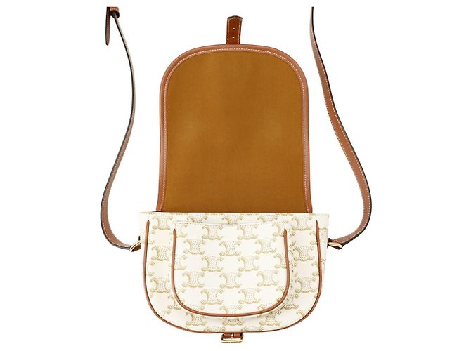 Céline Bolso de hombro Celine Medium Folco Triomphe Castaño Blanco - vista 5