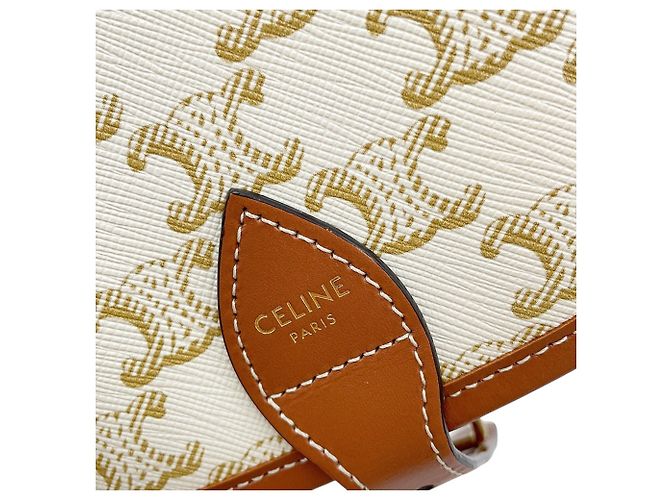 Céline Bolso de hombro Celine Medium Folco Triomphe Castaño Blanco - vista 7