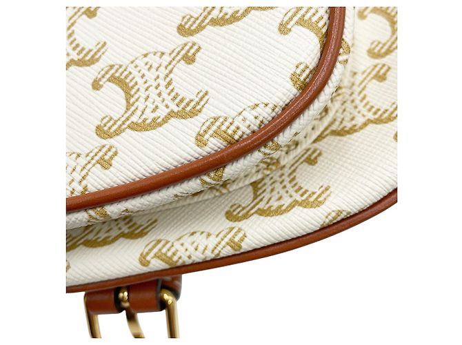 Céline Bolso de hombro Celine Medium Folco Triomphe Castaño Blanco - vista 9