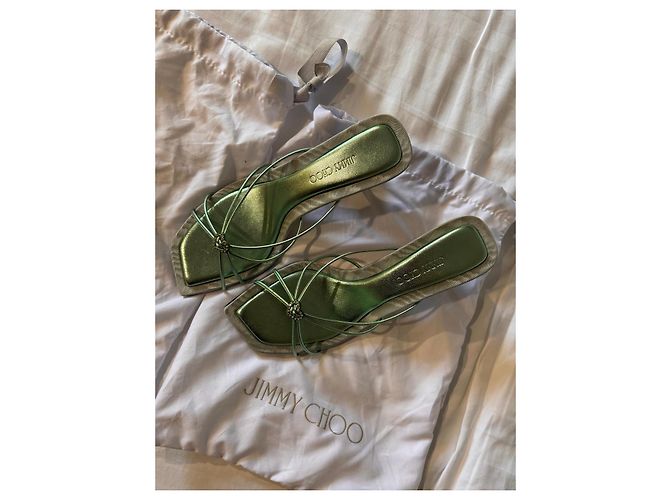 Jimmy Choo Sandali Thong in Pelle Verde Menta con Cuore - vista 5