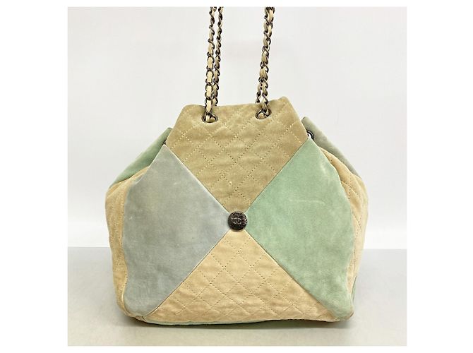 Borsa a tracolla Chanel Matelassé in camoscio Blu Beige Verde - vista 12