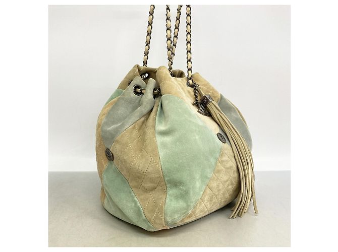 Borsa a tracolla Chanel Matelassé in camoscio Blu Beige Verde - vista 2