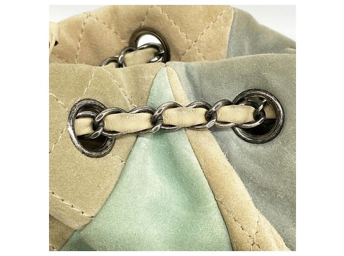 Borsa a tracolla Chanel Matelassé in camoscio Blu Beige Verde - vista 9