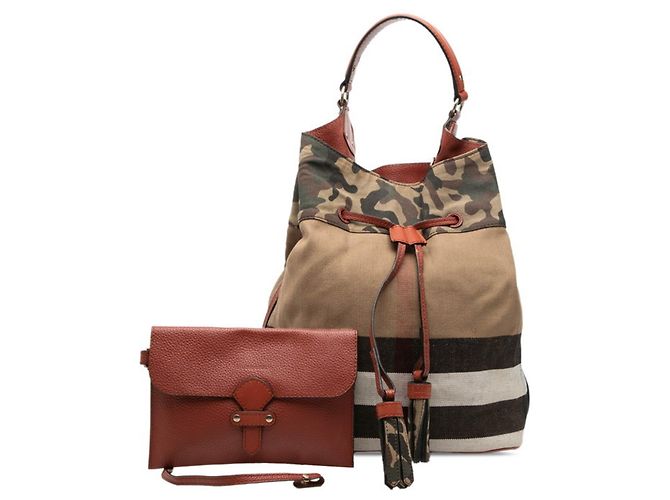 Borsa Burberry Susanna Tassel Camo Multicolore Beige - vista 7