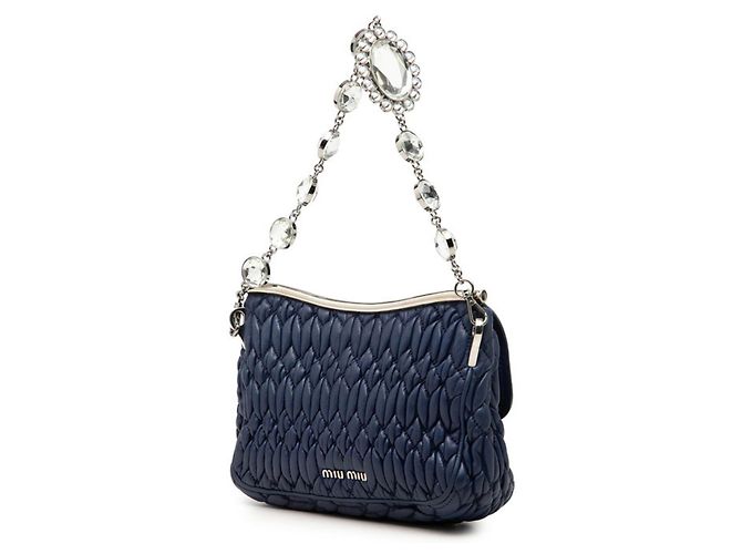 Borsa Miu Miu Matelassé Bijou Chain Blu - vista 2