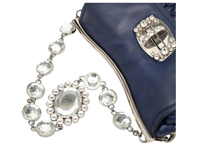 Borsa Miu Miu Matelassé Bijou Chain Blu - vista 4