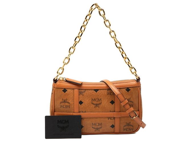 Bolso de mano con cadena MCM Visetos Logogram Castaño - vista 6