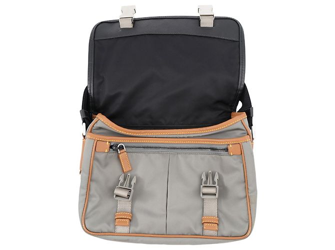Bolsa de ombro Prada em couro Saffiano e nylon Marrom Preto - vista 5