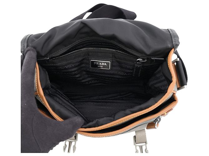 Bolsa de ombro Prada em couro Saffiano e nylon Marrom Preto - vista 6