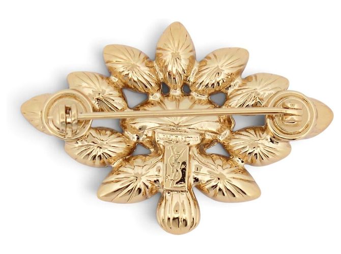 NUOVA VINTAGE SPILLA YVES SAINT LAURENT GOOSSENS CON CRISTALLI D'oro - vista 2