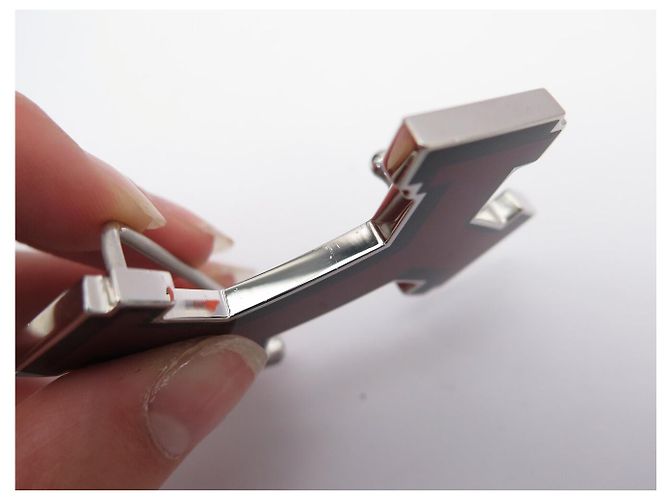 Hermès HERMES STREET GÜRTELSCHNALLE 32MM SILBERFARBENES METALL BORDEAUX EMAILLE - Ansicht 10