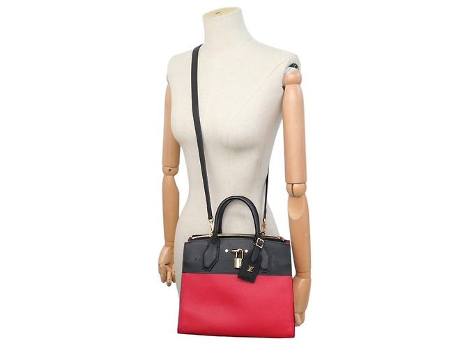 City Steamer BORSA A MANO LOUIS VUITTON STEAMER PM M54868 PELLE NERO ROSSO CON TRACOLLA - vista 7