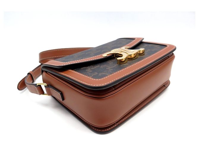 Céline NUOVA BORSA A MANO CELINE TRIOMPHE TEEN 188882 CANVAS VITELLO TAN BORSA A TRACCOLLA Marrone - vista 3