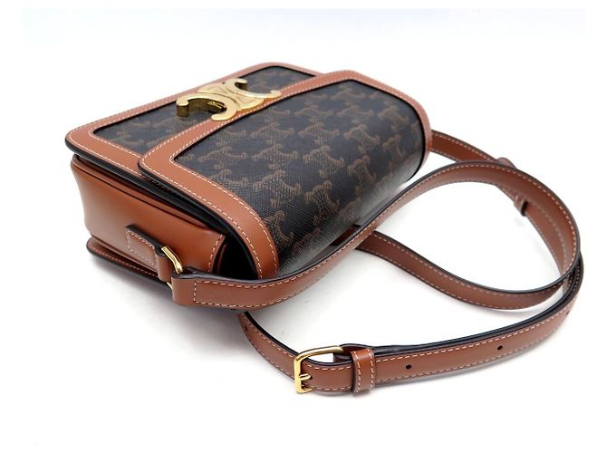Céline NUOVA BORSA A MANO CELINE TRIOMPHE TEEN 188882 CANVAS VITELLO TAN BORSA A TRACCOLLA Marrone - vista 4