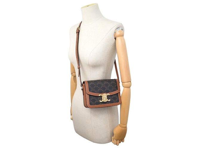 Céline NUOVA BORSA A MANO CELINE TRIOMPHE TEEN 188882 CANVAS VITELLO TAN BORSA A TRACCOLLA Marrone - vista 5