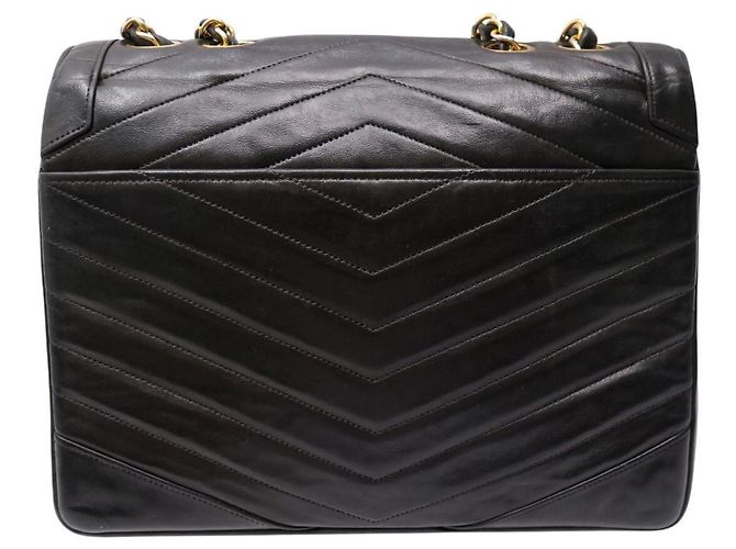 VINTAGE CHANEL CLASSIQUE TIMELESS HANDTASCHE AUS SCHWAREM CHEVRON-LEDER Schwarz - Ansicht 2