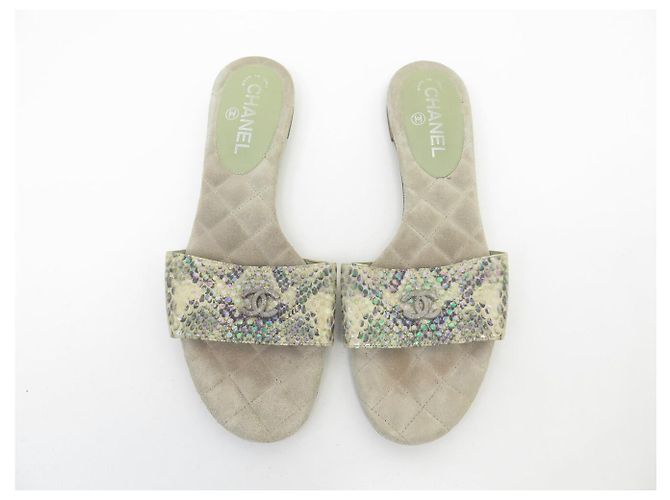 SCARPE SANDALI CHANEL G29732 MULES LOGO CC 40.5 EFFETTO PITONE Verde - vista 6