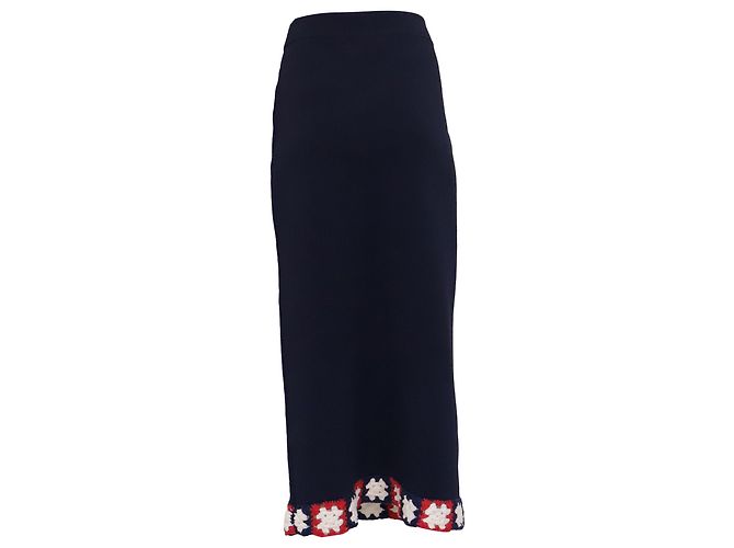 Falda midi Staud con ribete bordado en viscosa azul marino - vista 3