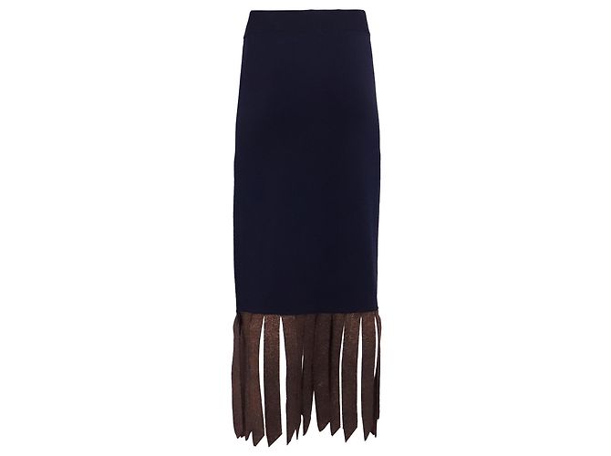 Falda midi con flecos Staud en viscosa azul marino - vista 3