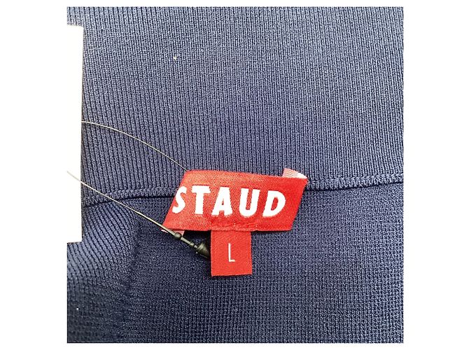 Falda midi con flecos Staud en viscosa azul marino - vista 4