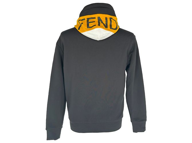 Fendi Kapuzenpullover mit Reißverschluss und Stehkragen aus schwarzer Baumwolle - Ansicht 3