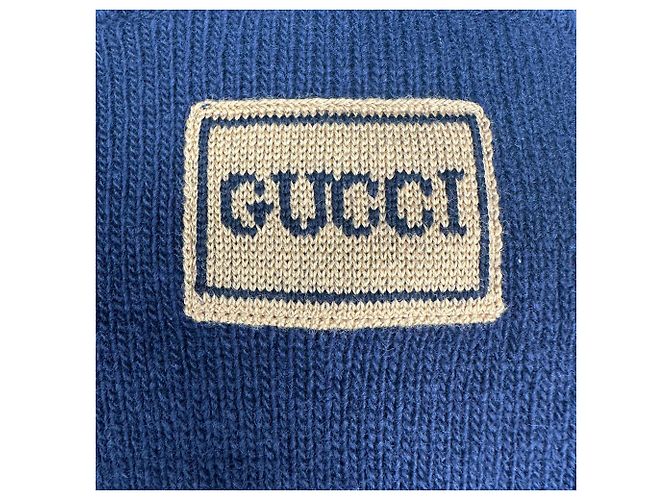 Gucci Strickpullover aus Wolle in Navyblau mit besticktem Logo Marineblau - Ansicht 4