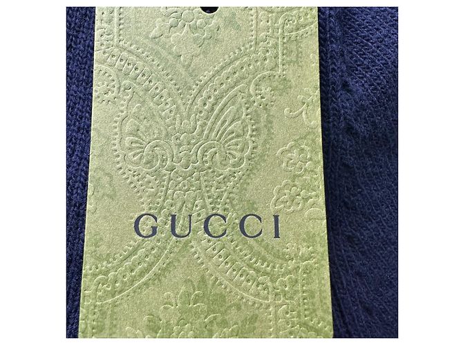Gucci Strickpullover aus Wolle in Navyblau mit besticktem Logo Marineblau - Ansicht 5