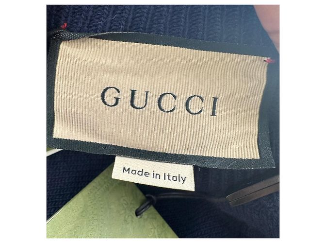 Gucci Strickpullover aus Wolle in Navyblau mit besticktem Logo Marineblau - Ansicht 8