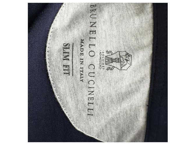 Polo effetto layering Brunello Cucinelli in cotone blu navy - vista 6