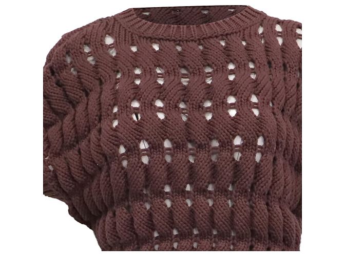 Top de punto calado Brunello Cucinelli en algodón marrón Castaño Roja - vista 2