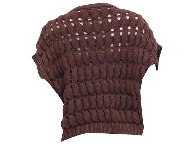 Top de punto calado Brunello Cucinelli en algodón marrón Castaño Roja - vista 6