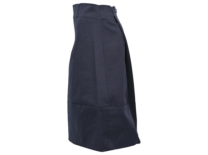 Jupe midi trapèze Jil Sander en coton bleu marine - vue 2