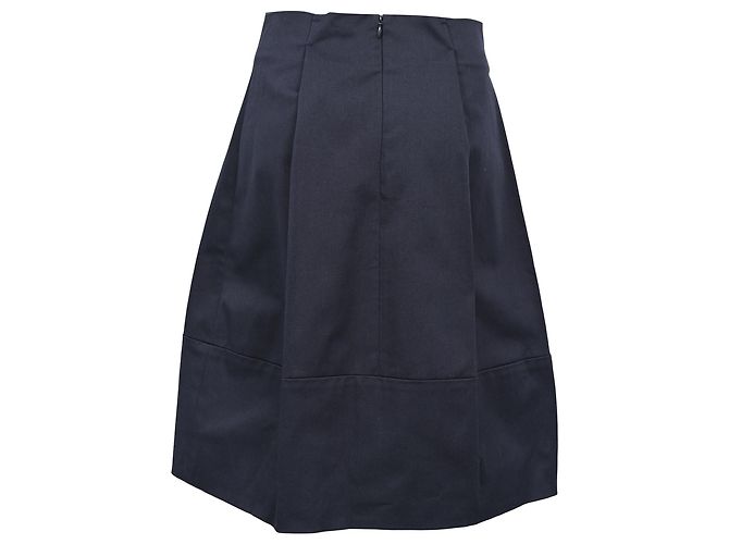 Jupe midi trapèze Jil Sander en coton bleu marine - vue 3