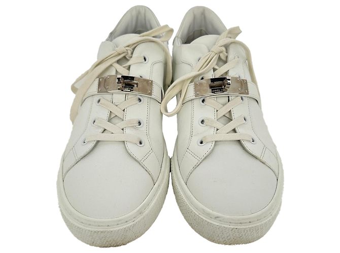 Sneaker basse Day Hermès in pelle di vitello bianca Bianco Crudo - vista 3