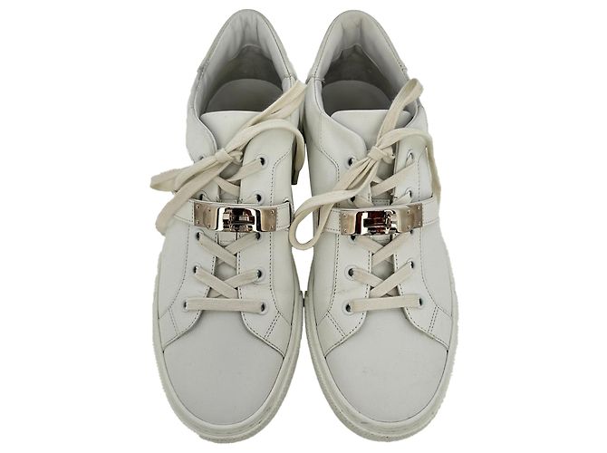 Sneaker basse Day Hermès in pelle di vitello bianca Bianco Crudo - vista 4