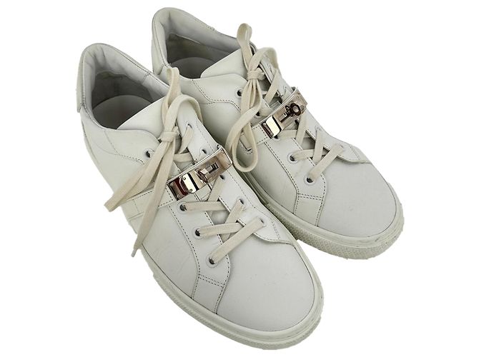 Sneaker basse Day Hermès in pelle di vitello bianca Bianco Crudo - vista 5