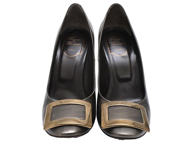 Décolleté Roger Vivier Trompette vintage Effect in pelle bronzo Metallico - vista 2