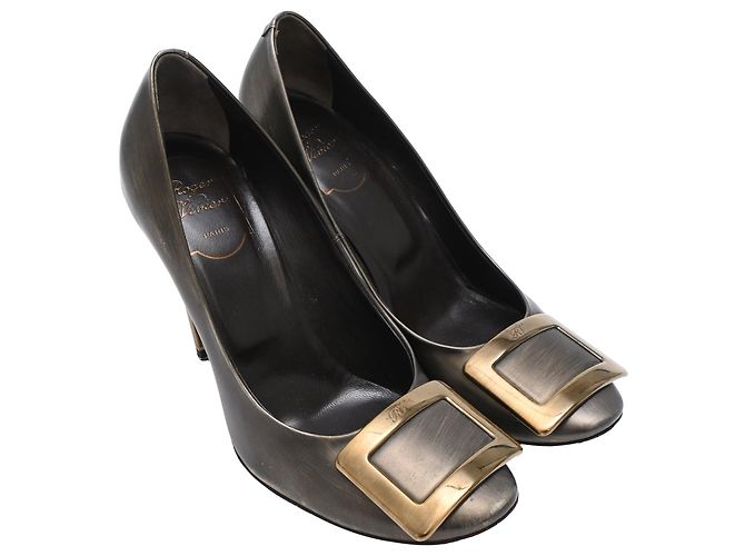 Décolleté Roger Vivier Trompette vintage Effect in pelle bronzo Metallico - vista 4