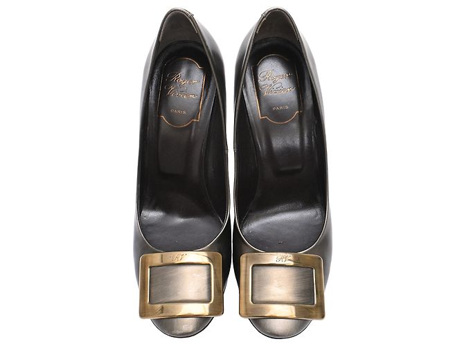 Décolleté Roger Vivier Trompette vintage Effect in pelle bronzo Metallico - vista 5