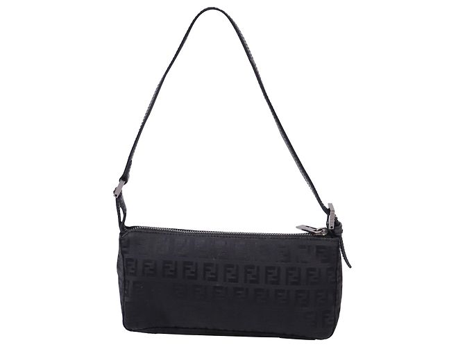 Borsa a tracolla Pochette Fendi Mini Zucchino in tela nera Nero - vista 4