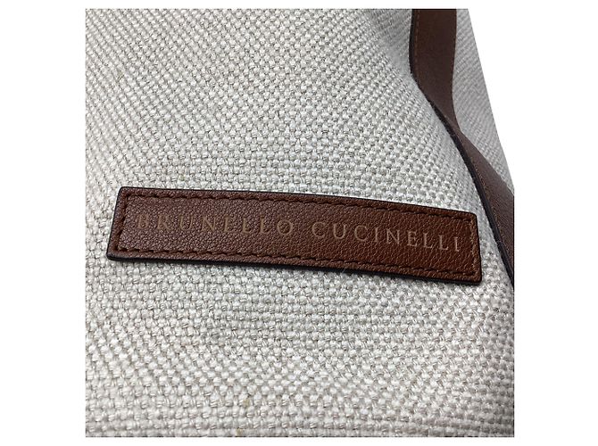 Brunello Cucinelli Drawstring Backpack in Beige Canvas - view 16