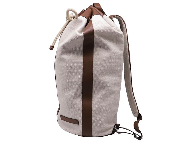 Brunello Cucinelli Drawstring Backpack in Beige Canvas - view 3
