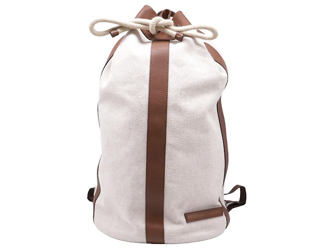 Brunello Cucinelli Drawstring Backpack in Beige Canvas - view 6