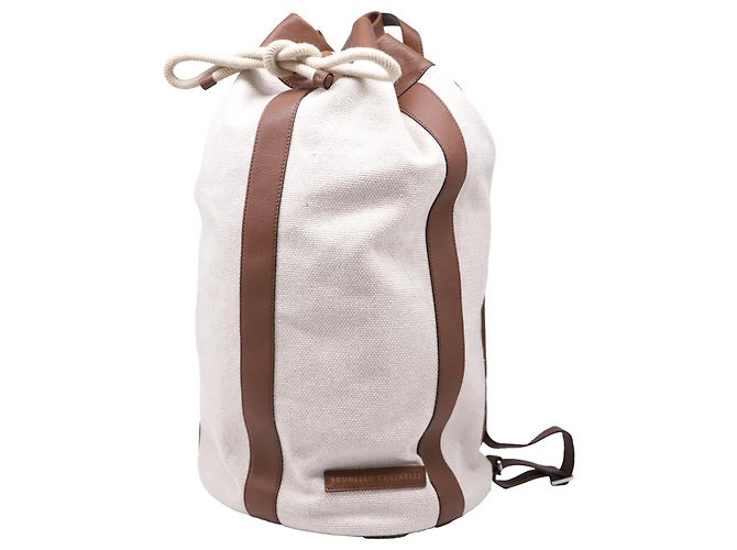 Brunello Cucinelli Drawstring Backpack in Beige Canvas - view 7
