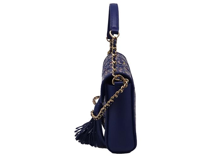 Borsa a tracolla Tory Burch Fleming Printed Box in pelle blu - vista 3