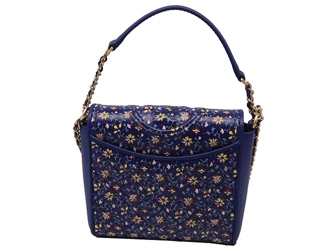 Borsa a tracolla Tory Burch Fleming Printed Box in pelle blu - vista 4