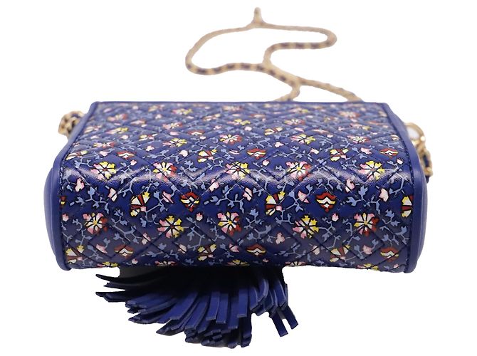 Borsa a tracolla Tory Burch Fleming Printed Box in pelle blu - vista 5